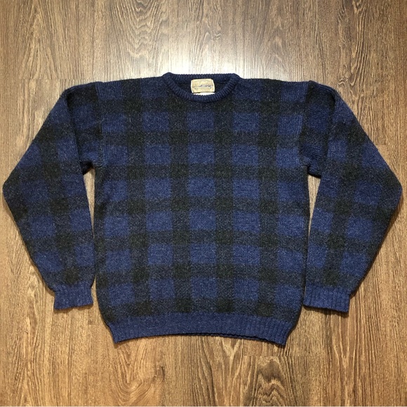 Vintage Britches Blue & Black Buffalo Plaid Wool Sweater - Picture 4 of 12